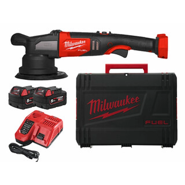 Milwaukee M18FROP21-502X akkus polírozógép 18 V | 150 mm | Szénkefementes | 2 x 5 Ah akku + töltő | Heavy Duty kofferben