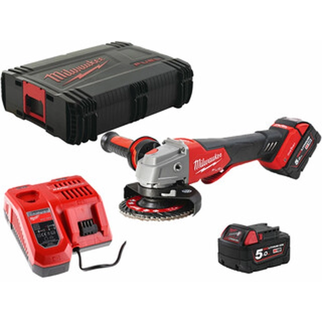 Milwaukee M18ONEFSAG125XPDB-502X akkus sarokcsiszoló 18 V | 125 mm | 8500 RPM | Szénkefementes | 2 x 5 Ah akku + töltő | Heavy Duty kofferben