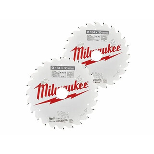 Milwaukee ripzāģa asmens 165 x 15,87 mm | zobu skaits: 24 db | griešanas platums: 1,6 mm 2 gab