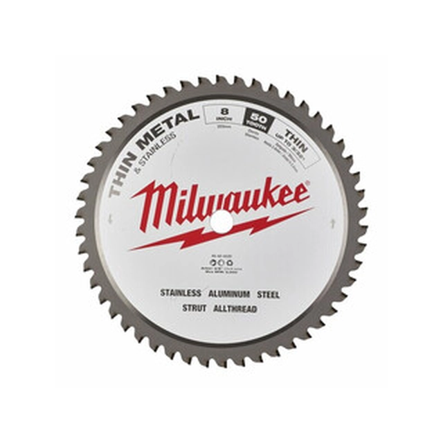 Milwaukee ripzāģa asmens tēraudam - inox Zobu skaits: 50 gab | 203 x 15,87 x 1,8 mm