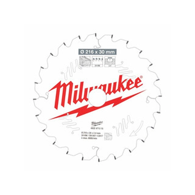 Milwaukee rundsavklinge 216 x 30 mm | antal tænder: 24 db | skærebredde: 2,4 mm