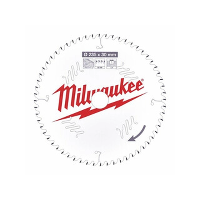 Milwaukee rundsavklinge 235 x 30 mm | antal tænder: 60 db | skærebredde: 2,4 mm