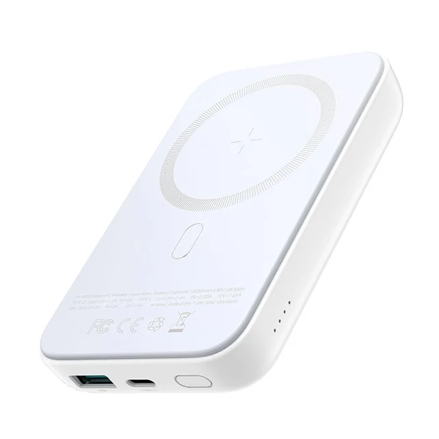 Mini Power Bank 10000mAh magnetic with QC PD USB USB-C charger, white