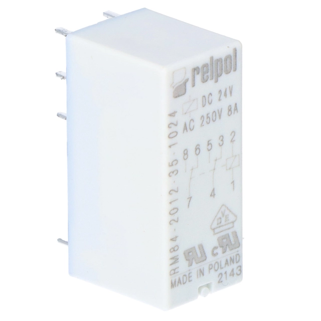 Miniature relay RM84-2012-35-1024 electromagnetic, contacts:2P, coil:24VDC, load current:8A, raster 5mm