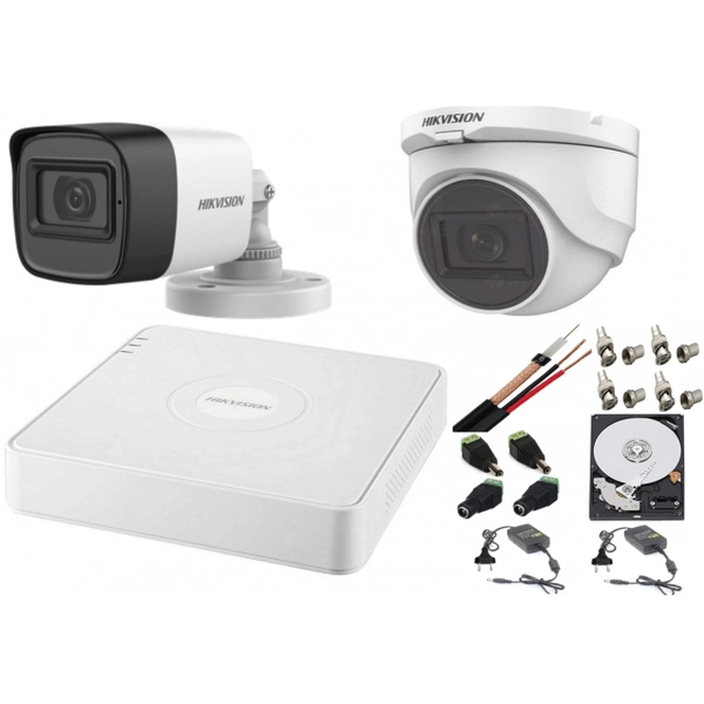 Mixed audio-video surveillance system Hikvision 2 Turbo HD cameras 2MP DVR 4 channels, HDD 500 GB