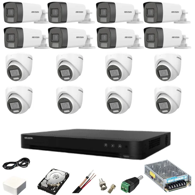 Mixed surveillance system 16 Hikvision cameras 5MP Dual Light DVR AcuSense 8MP with accessories included HDD 4TB