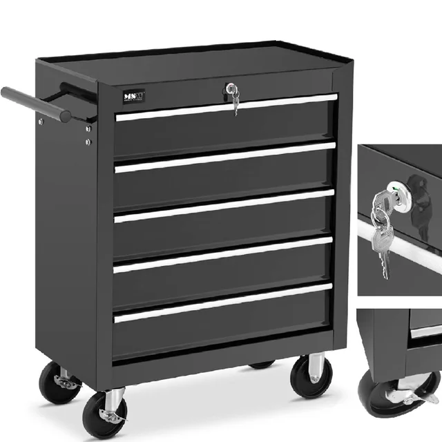 Mobile tool workshop cabinet trolley with 5 drawer handle