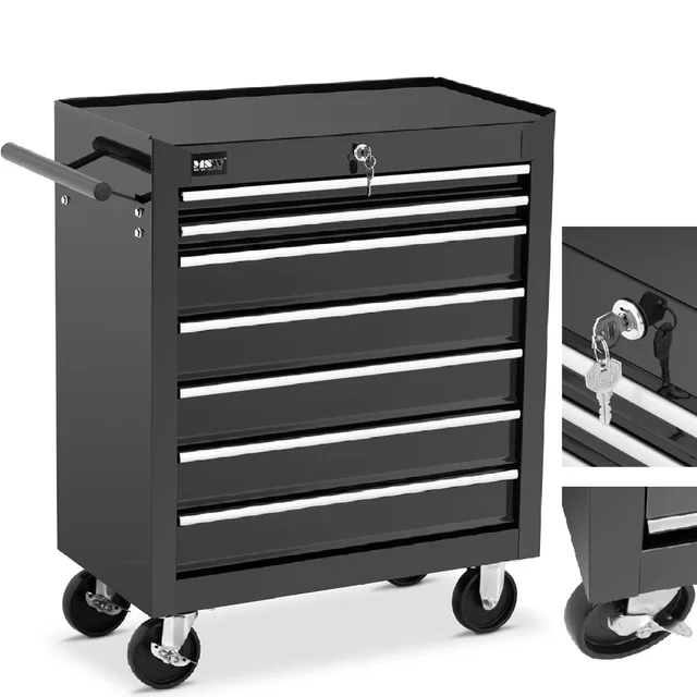 Mobile tool workshop cabinet trolley with 7 drawer handle