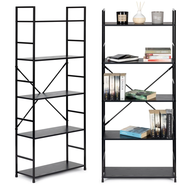 Modern wide wooden bookcase LOFT 5 of shelves