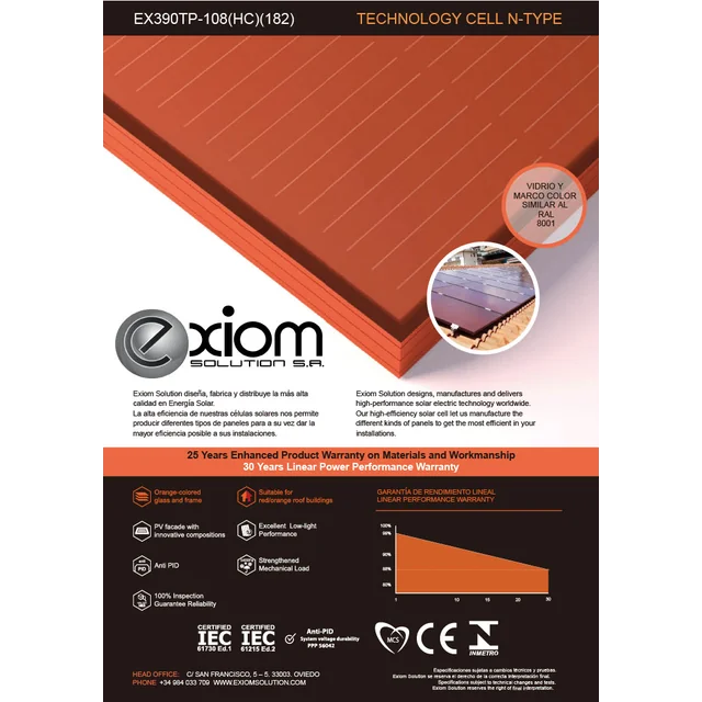 Modul fotovoltaic: EXIOM: MODUL ROȘU: EX390TP-108(HC)(182)