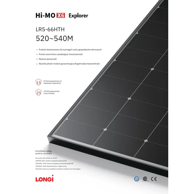Modul fotovoltaic Longi 525 LR-5-66HTH-525M P-TYPE MONO Black Frame