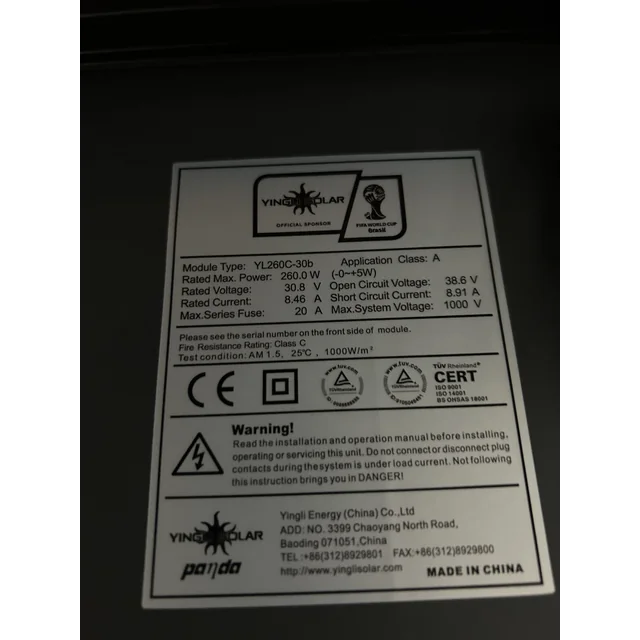 modul solar; modul PV; Yingli Solar YL260C-30b