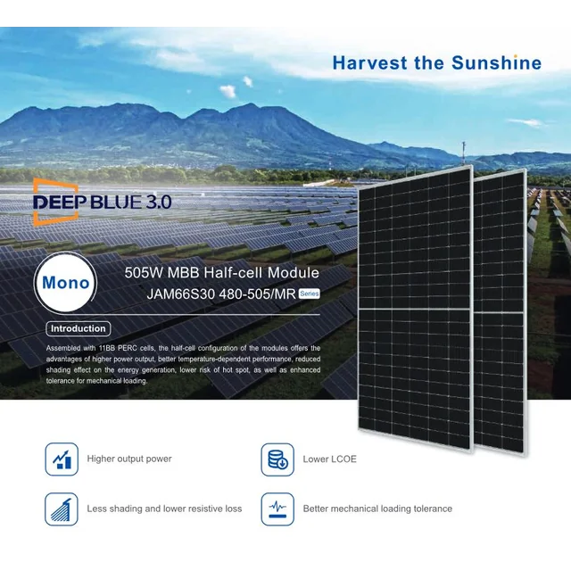 Module photovoltaïque Ja Solar 505W JAM66S30-505/MR Noir