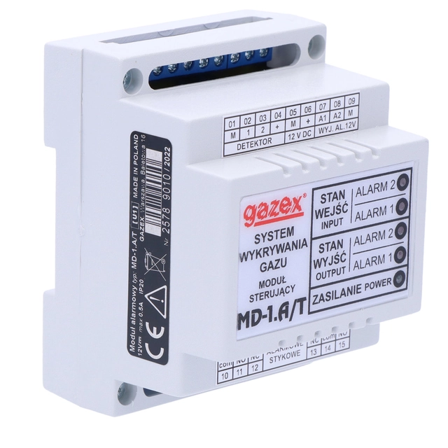 Módulo de controle para cooperação com DEX/F, DG/F,DG.EN1 1 no poder 12V , em uma carcaça de trilho TS35