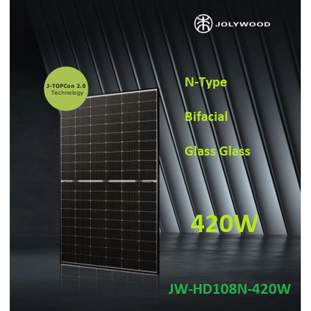 Modulo fotovoltaico 420W JOLYWOOD JW-HD108N-420 tipo N, bifacciale, vetro vetro, cornice nera