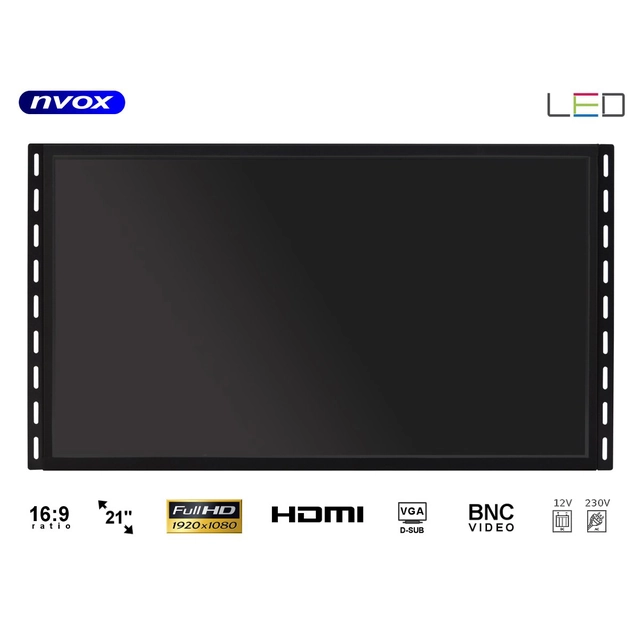 Monitor mit offenem Rahmen, LED 21cali, VGA, HDMI, USB, BNC, 12v, 230v