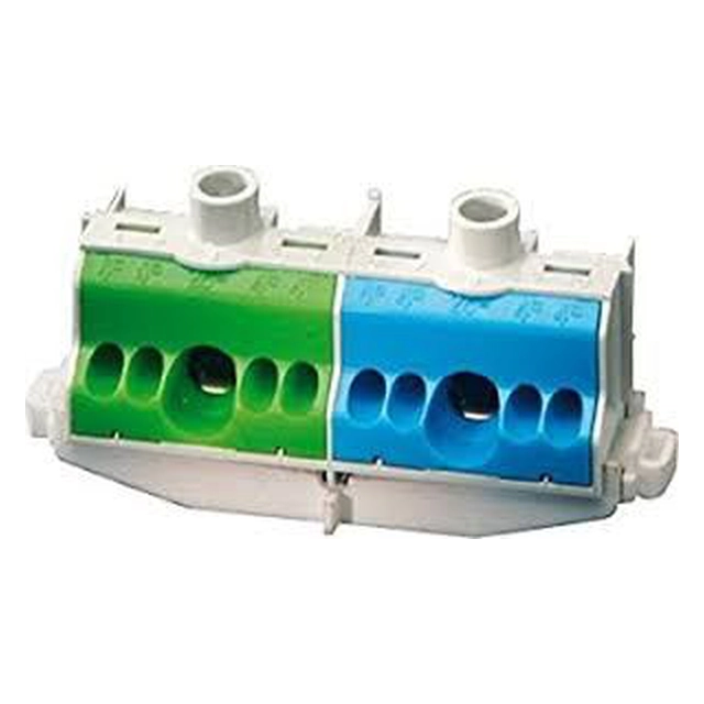 Morsettiera Hensel PE e N per binario 80A 2x 1x25mm + 4x4mm2 blu-verde FC PN 10 (26001206)