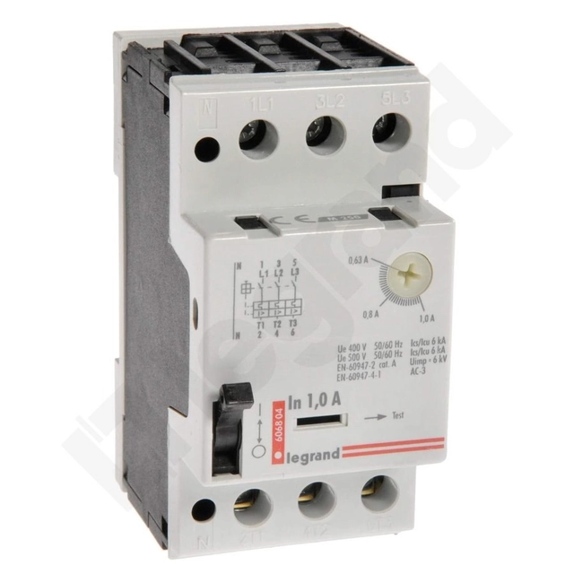 Motor protection switch with thermal and electromagnetic release with neutral conductor N M250 (0,63A -1A)