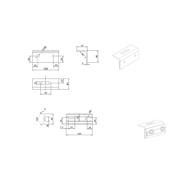 Mounting Bracket With Adjustable Sheet Metal Seam 100mm typ:2