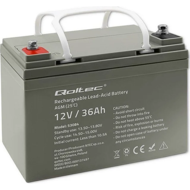 Μπαταρία Qoltec AGM | 12V | 36Ah | Μέγιστη. 540A