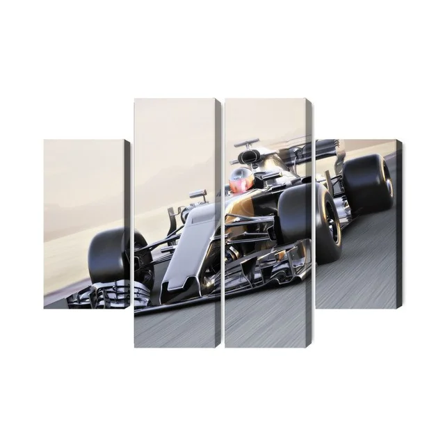 Multi-part image of a 1 Formula Car on a race track