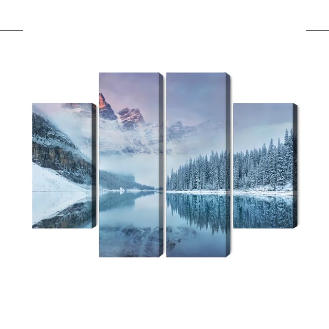 Multi-part image of Canadian Moraine Lake on a winter day