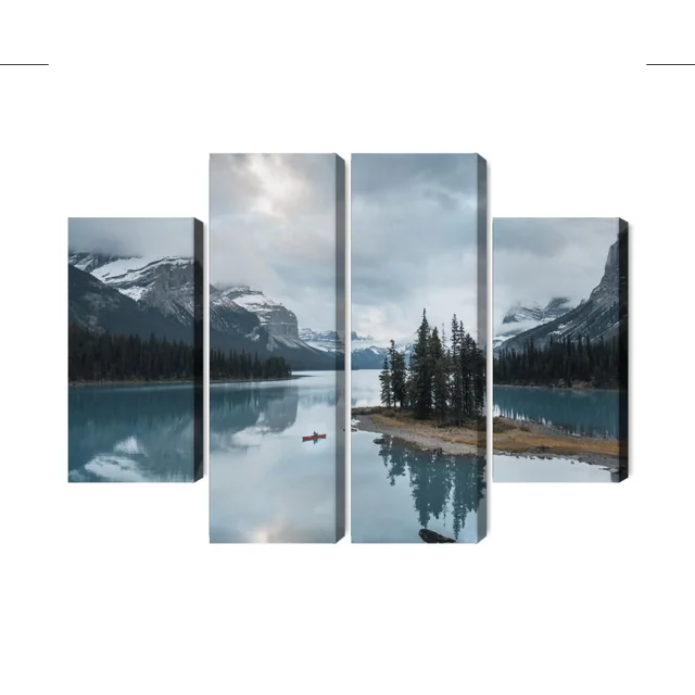 Multi-part image of Ghost Island in Jasper National Park, Canada