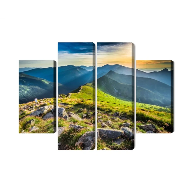 Multi-part image of sunset in the mountains 3D