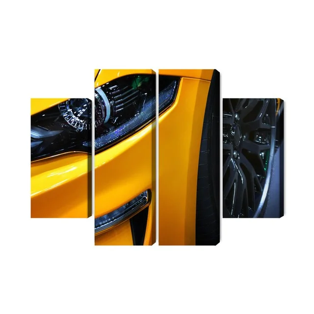 Multi-part Image of the Front of a Yellow Sports Car