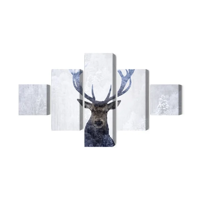 Multi-part painting Deer in Winter Forest 3D