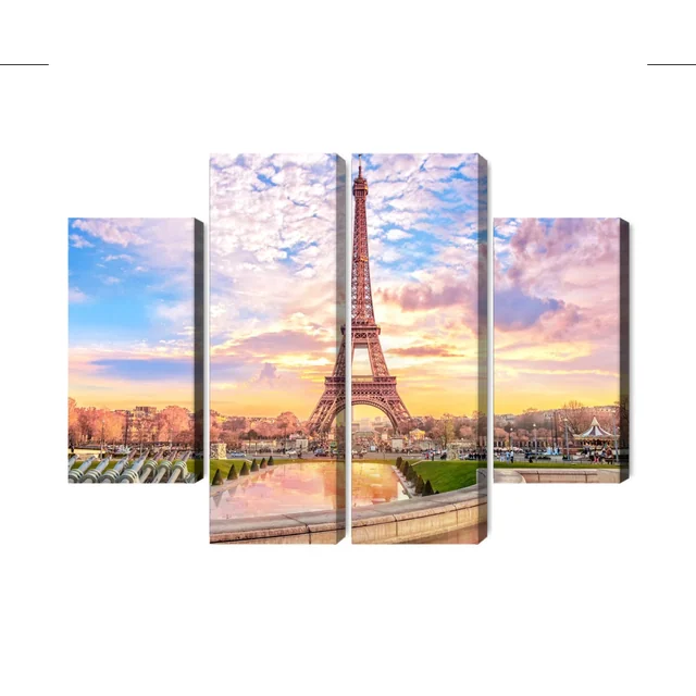 Multi-part painting Eiffel Tower in Paris at sunset