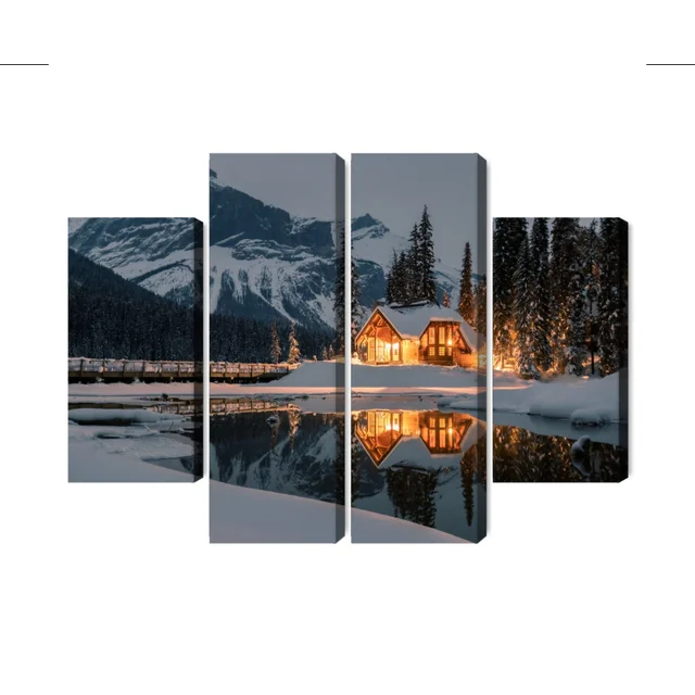 Multi-part painting Emerald Lake in Canada in winter