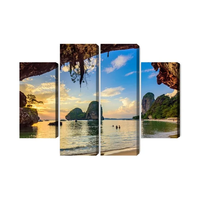 Multi-part picture of sunset on the beach in Thailand