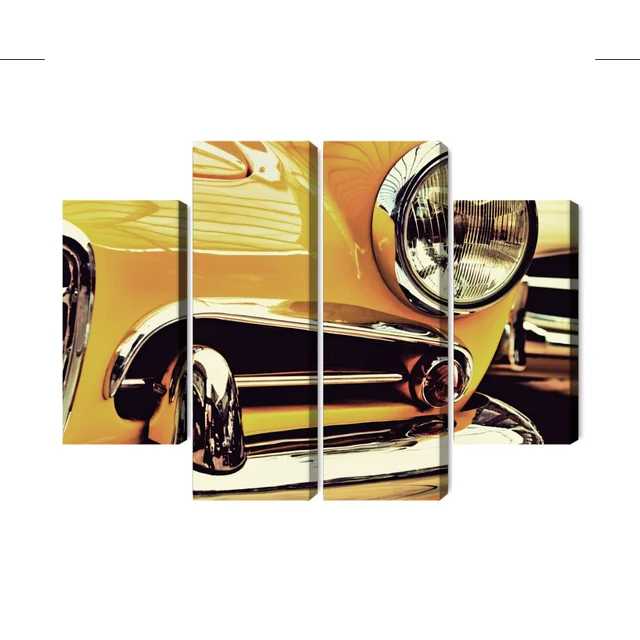 Multi-part Picture of the Front of a Vintage Car