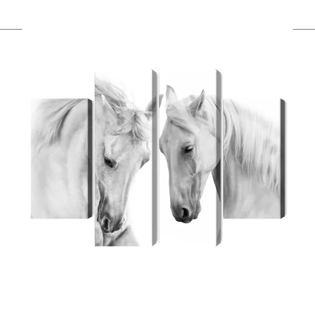 Multi-part Picture Two Horses On A White Background