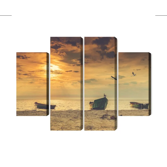 Multi-piece Picture Boats On The Beach At Sunset