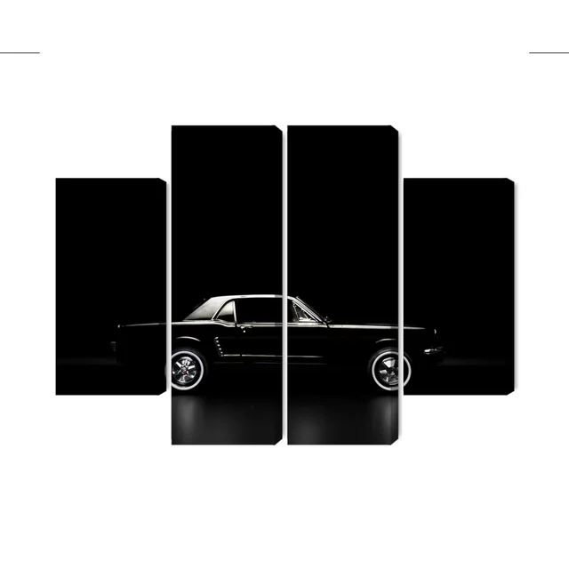 Multi-piece Picture of a Black Retro Car on a Dark Background