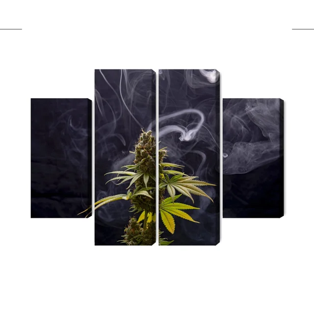 Multi-Piece Picture of Cannabis Plant on Smoky Background