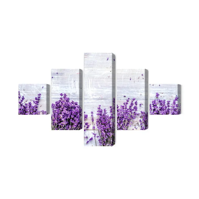 Multi-piece Picture of Lavender Flowers on a Rustic Wooden Board Background