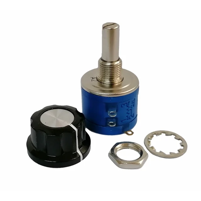 Multi-turn potentiometer 10k SR PASSIVES, 2W, axis 13 mm with rotary knob with flange, bakelite, 6,35 mm, D19x12.7 mm