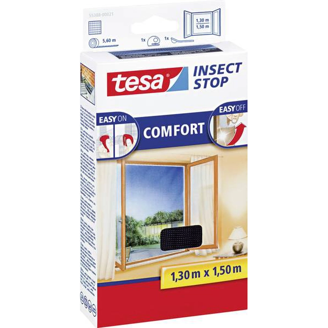 Myggnät för fönster COMFORT, STOP INSECT, 130 x 150 cm Antracit TESA