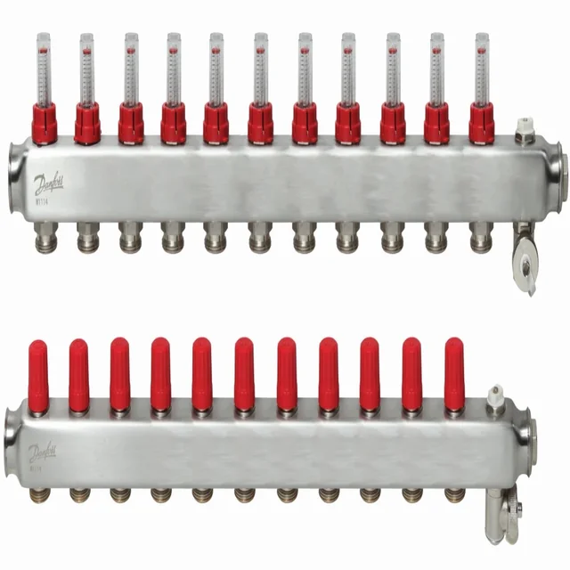 Nastavljiv kolektor talnega ogrevanja z merilnikom pretoka DANFOSS, SSM-11F, 11 obroči