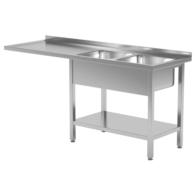 Nerezový stůl se 2 dřezy + místo pro myčku 160x70x85 | Polgast