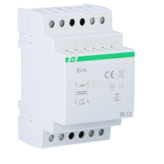 net transformator TR-12 uitgangsspanning 12VA, I=0,66A, uitgangsvermogen 8VA