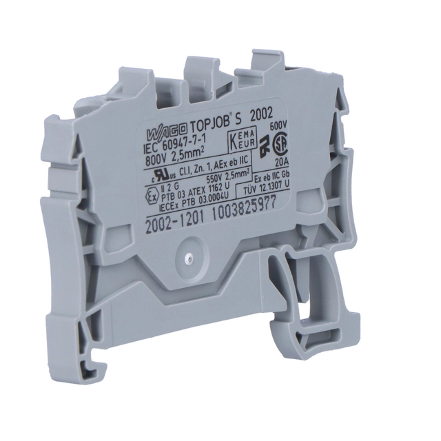 Nibu 2-przewodowa ristlemine 2,5 mm Ex e II rakenduste jaoks Külg- ja keskmärgistus TS-rööpa jaoks 35 x 15 ja 35 x 7,5 Sissesurutav PUURIKLAMP 2,50 mm hall