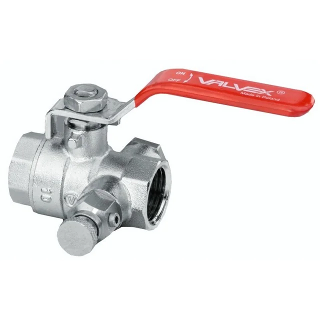 Nickel plated ball valve with drain plug and choke with steel lever ONYX 1 1/4 inch