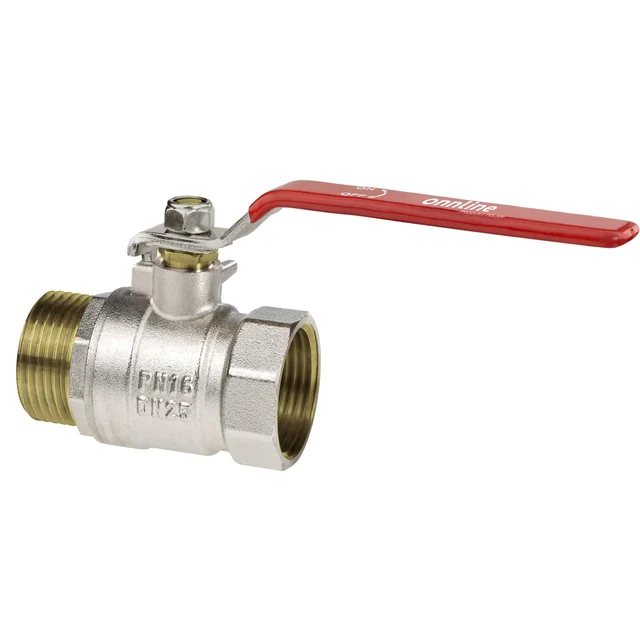 Nickel plated standard ball valve with choke, PN16, 3/4 inch PN16 with steel lever, version N-W,16 bar/120C