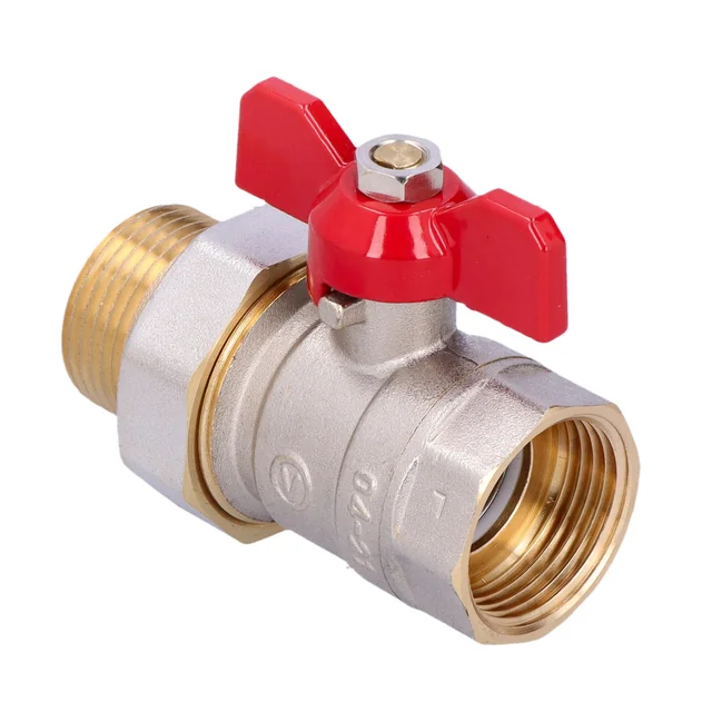 Nickel plated standard ball valve with gland, PN16, 1 cal PN16 with butterfly, version N-ŚRUB,16 bar/120C