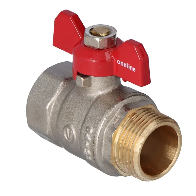 Nickel plated standard ball valve with gland, PN16, 3/4 inch PN16 with butterfly, version N-W,16 bar/120C