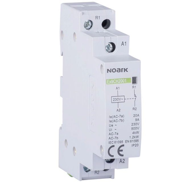 Noark 102402 Ex9CH20 11 220 / 230V 50 / 60Hz Installation relay, 20 A, 220/230 V control, 1 NC + 1 NO contacts (Ex9CH20 11 220 / 230V 50 / 60Hz)